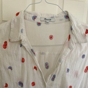 Madewell button-down dolman top with embroidered flowers